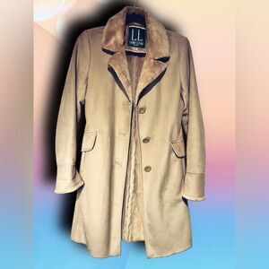 Larry Levine Sport Camel Faux Suede Coat Faux Fur Collar Women’s S